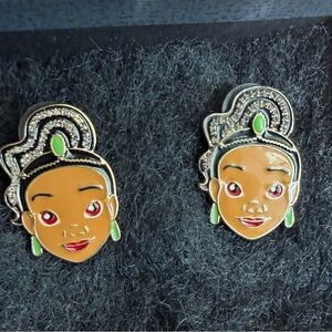 Enamel Princess Tiana Face Stud Earrings